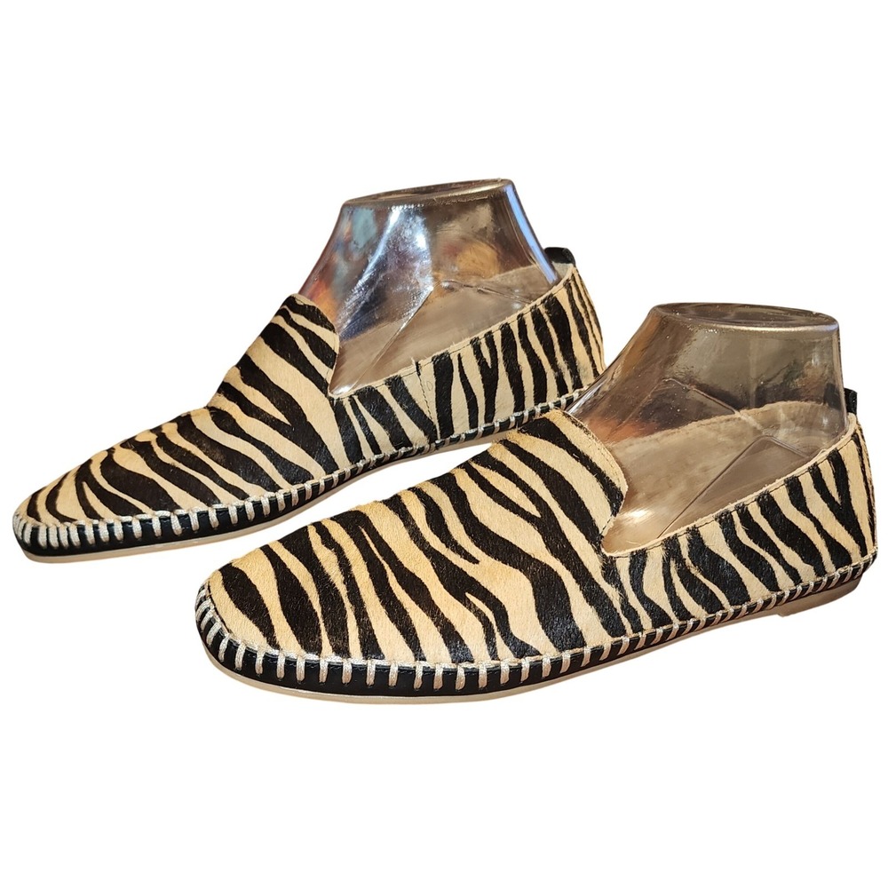 Talbots Zebra Print Calf Hair Espadrille Flats Tan Black Loafers Womens Size 8M